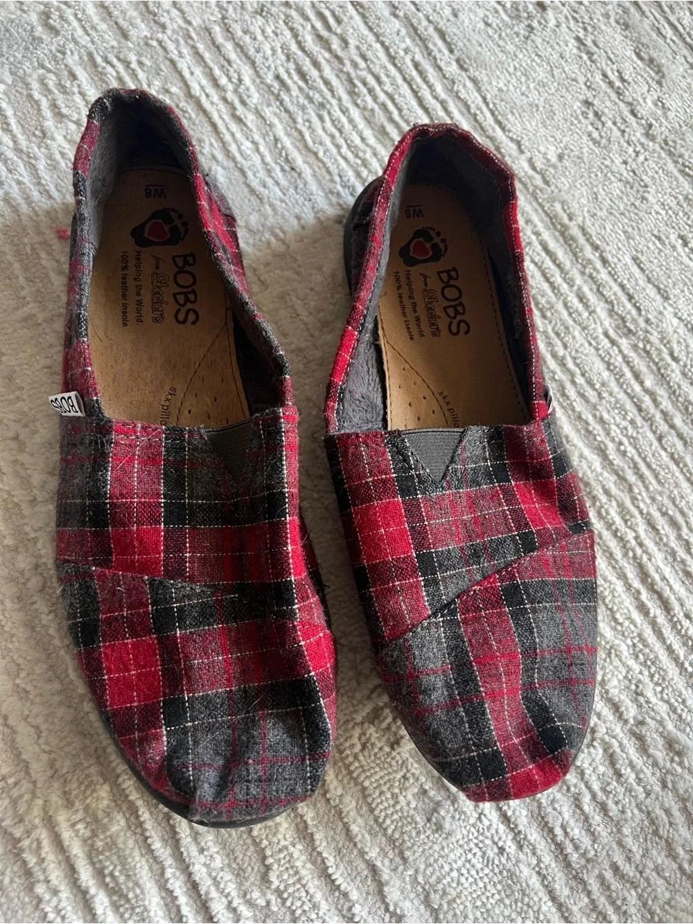 BOBS Plaid Slip-On Shoes in Red and Black